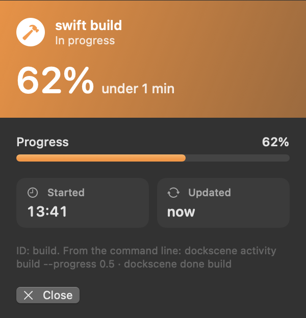 A progress popover for a running swift build